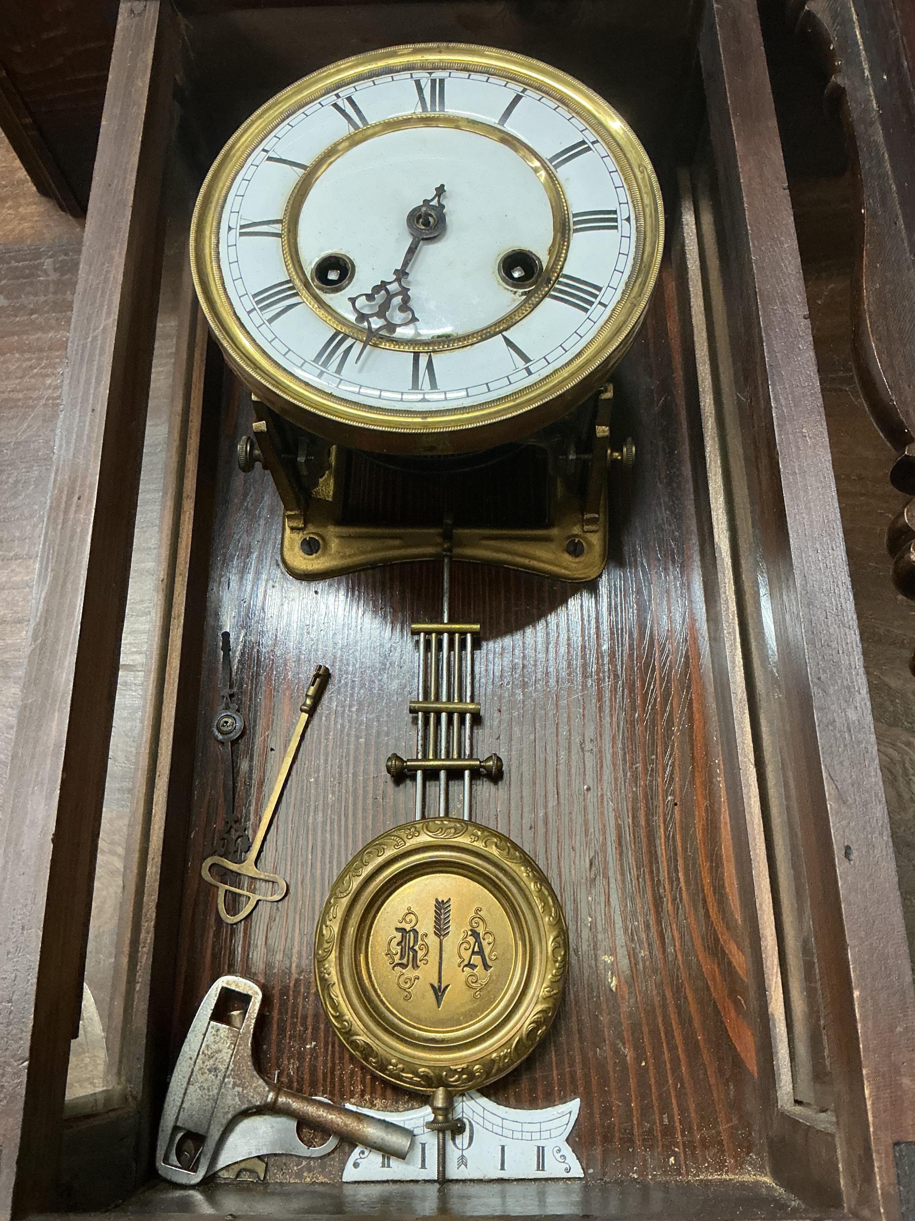 Two late 19th / early 20th century mahogany Vienna regulator wall clocks, larger 90cm